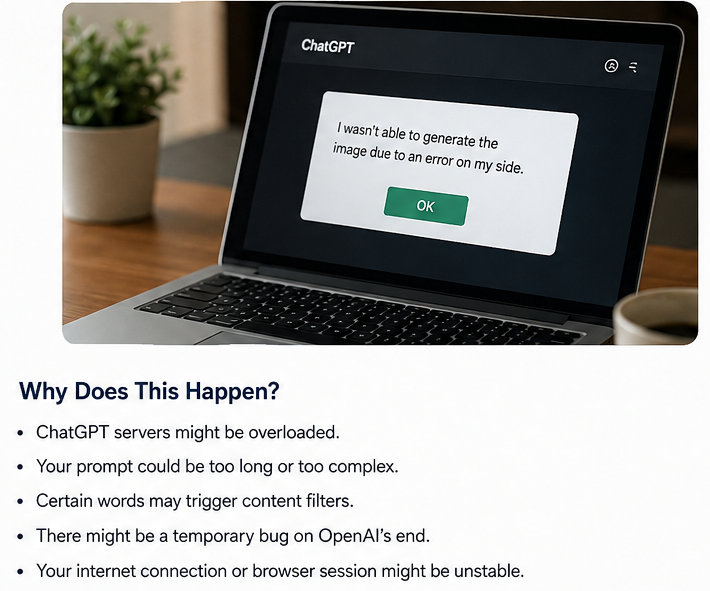chat gpt image generation error message tells you that something went wrong, but not necessarily what went wrong