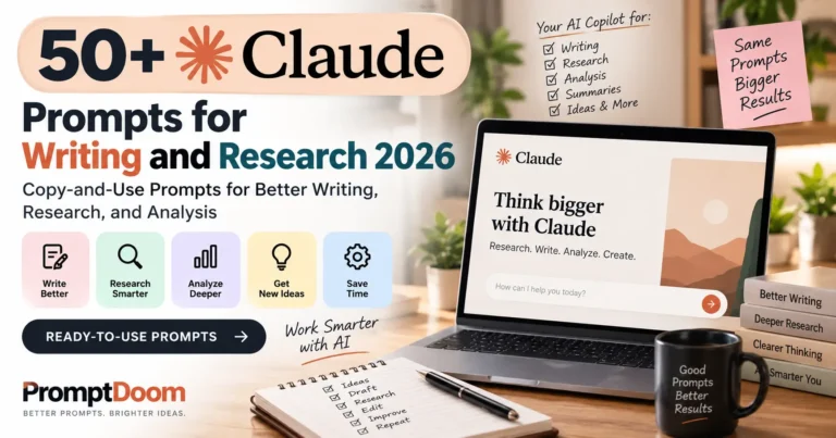 50+ Claude Prompts for Writing and Research 2026: Copy-and-Use Prompts for Better Writing, Research, and Analysis